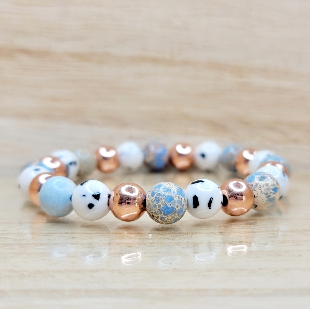 Multi Color Rose Gold Gemstone Stretch Bracelet